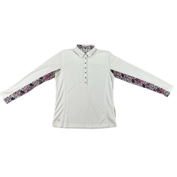 Daily Sports Womens Golf Shirt Long Sleeve Snaps Floral Trim Activewear SZ XL - Picture 1 of 11